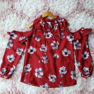 Blouse Red with Flowers